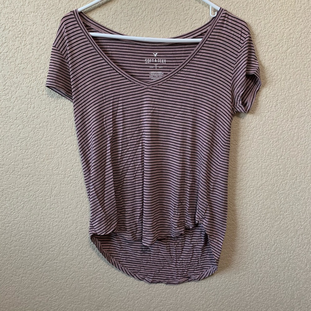 American Eagle Pink and Black Striped Shirt